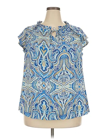 Pre-owned Lane Bryant Short Sleeve Blouse In Blue