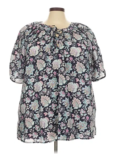 Pre-owned Lane Bryant Short Sleeve Blouse In Blue