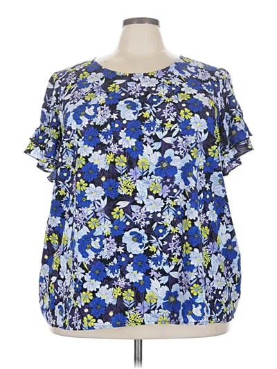 Pre-owned Lane Bryant Short Sleeve Blouse In Blue