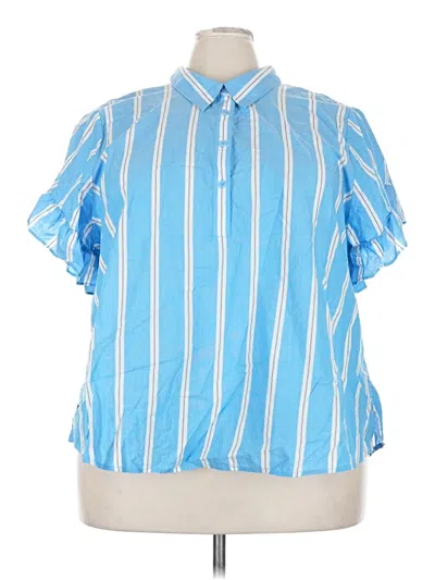 Pre-owned Lane Bryant Short Sleeve Blouse In Blue