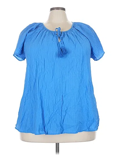 Pre-owned Lane Bryant Short Sleeve Blouse In Blue