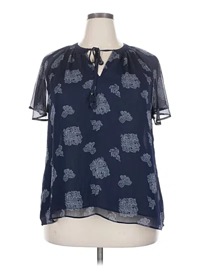 Pre-owned Lane Bryant Short Sleeve Blouse In Blue