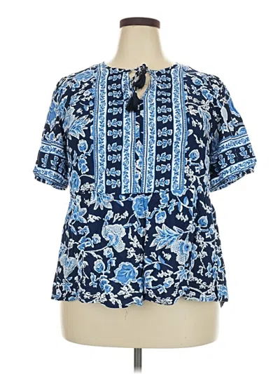 Pre-owned Lane Bryant Short Sleeve Blouse In Blue