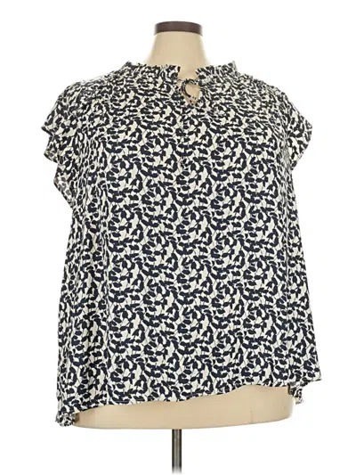Pre-owned Lane Bryant Short Sleeve Blouse In Blue