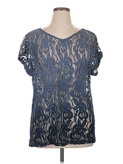 Pre-owned Lane Bryant Short Sleeve Blouse In Blue