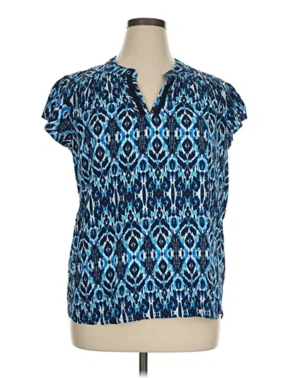 Pre-owned Lane Bryant Short Sleeve Blouse In Blue