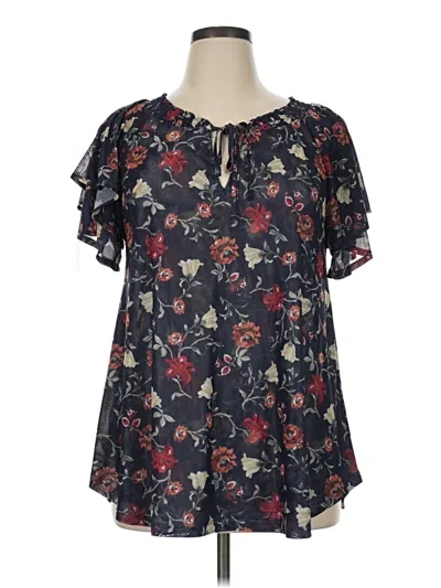 Pre-owned Lane Bryant Short Sleeve Blouse In Blue