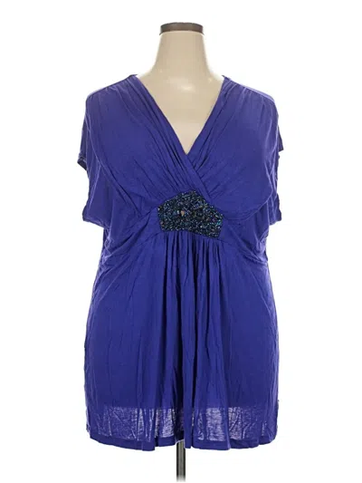Pre-owned Lane Bryant Short Sleeve Blouse In Blue