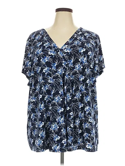 Pre-owned Lane Bryant Short Sleeve Blouse In Blue