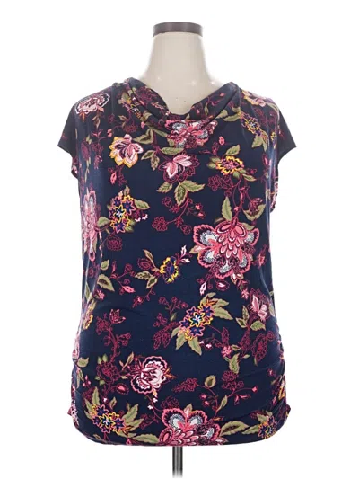 Pre-owned Lane Bryant Short Sleeve Blouse In Blue
