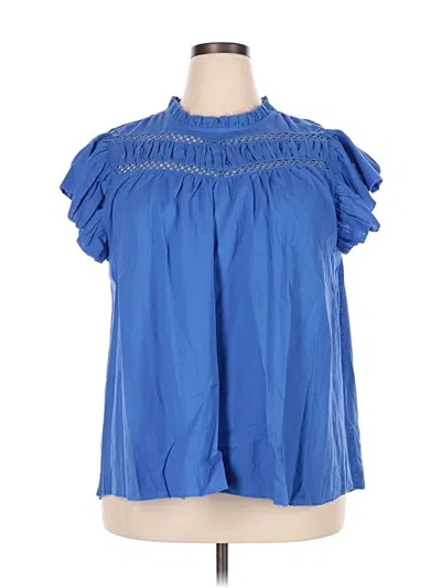 Pre-owned Lane Bryant Short Sleeve Blouse In Blue