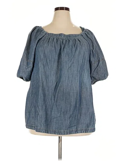 Pre-owned Lane Bryant Short Sleeve Blouse In Blue