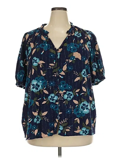 Pre-owned Lane Bryant Short Sleeve Blouse In Blue