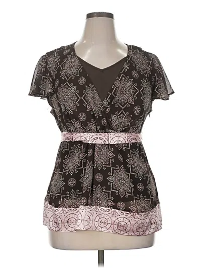 Pre-owned Lane Bryant Short Sleeve Blouse In Brown
