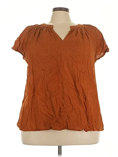 Pre-owned Lane Bryant Short Sleeve Blouse In Brown