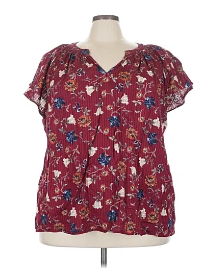 Pre-owned Lane Bryant Short Sleeve Blouse In Burgundy