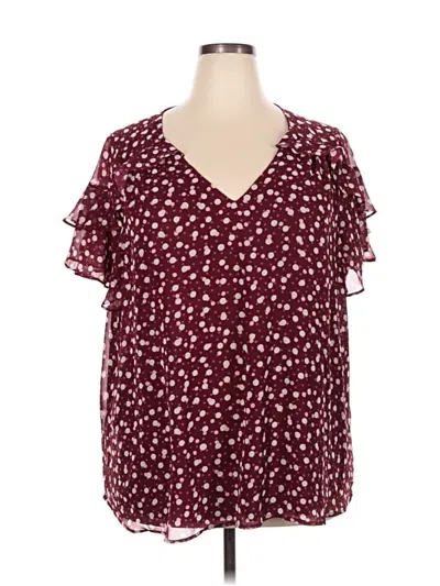Pre-owned Lane Bryant Short Sleeve Blouse In Burgundy