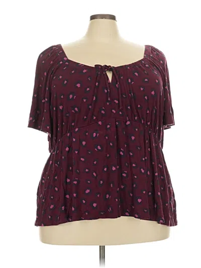 Pre-owned Lane Bryant Short Sleeve Blouse In Burgundy