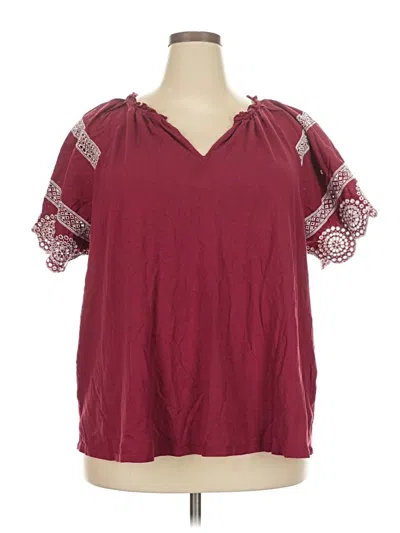Pre-owned Lane Bryant Short Sleeve Blouse In Burgundy