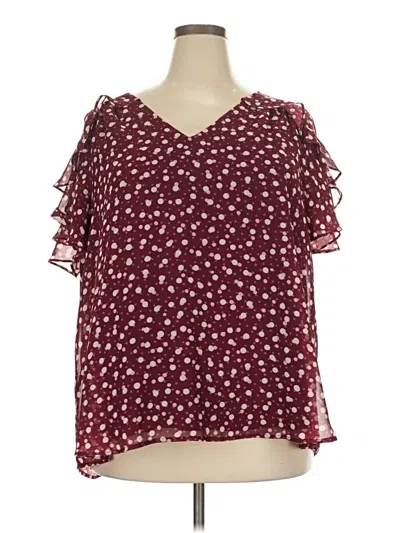 Pre-owned Lane Bryant Short Sleeve Blouse In Burgundy
