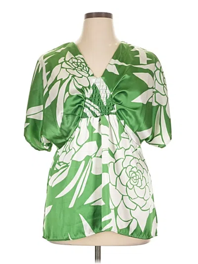 Pre-owned Lane Bryant Short Sleeve Blouse In Green