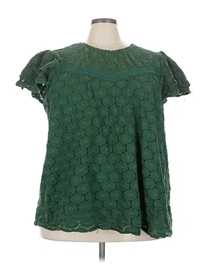 Pre-owned Lane Bryant Short Sleeve Blouse In Green