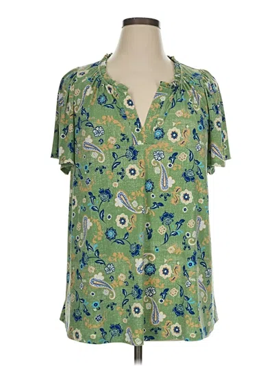 Pre-owned Lane Bryant Short Sleeve Blouse In Green
