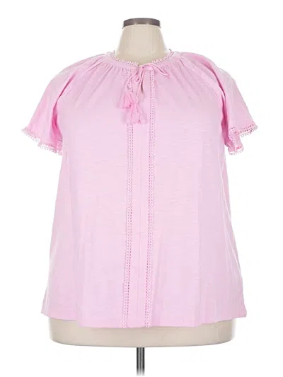 Pre-owned Lane Bryant Short Sleeve Blouse In Pink