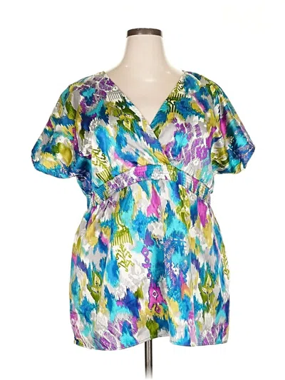 Pre-owned Lane Bryant Short Sleeve Blouse In Teal