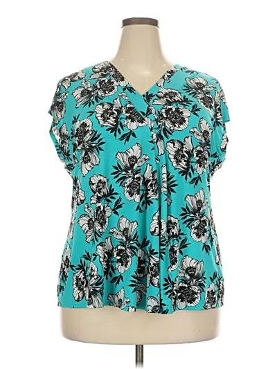 Pre-owned Lane Bryant Short Sleeve Blouse In Teal