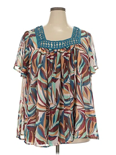 Pre-owned Lane Bryant Short Sleeve Blouse In Teal
