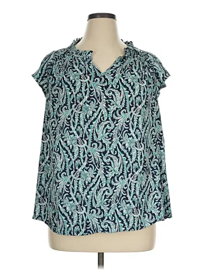 Pre-owned Lane Bryant Short Sleeve Blouse In Teal