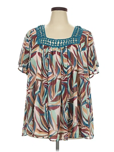 Pre-owned Lane Bryant Short Sleeve Blouse In Teal