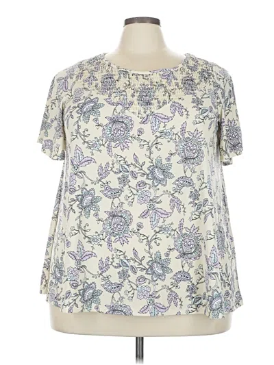 Pre-owned Lane Bryant Short Sleeve Blouse In White
