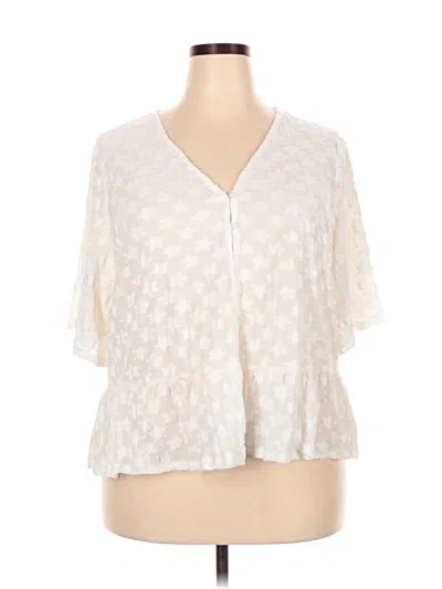 Pre-owned Lane Bryant Short Sleeve Blouse In White