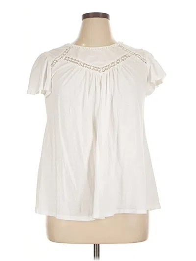 Pre-owned Lane Bryant Short Sleeve Blouse In White