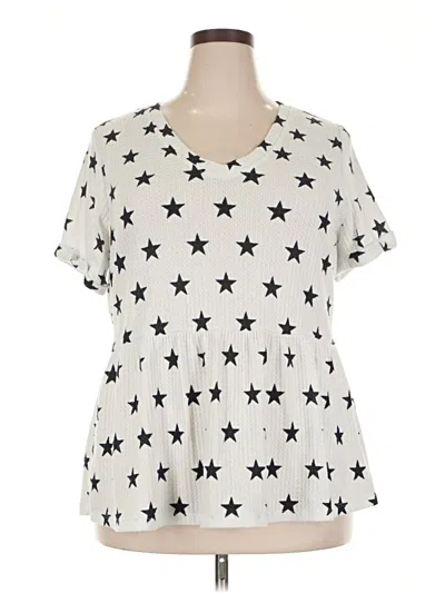 Pre-owned Lane Bryant Short Sleeve Blouse In White