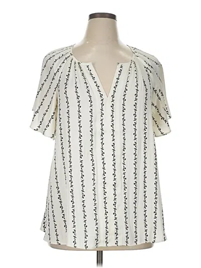 Pre-owned Lane Bryant Short Sleeve Blouse In White