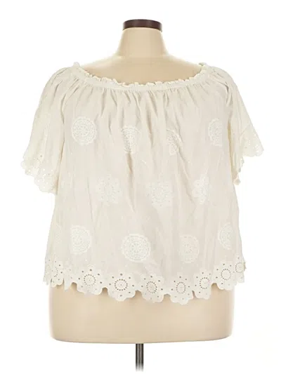 Pre-owned Lane Bryant Short Sleeve Blouse In White