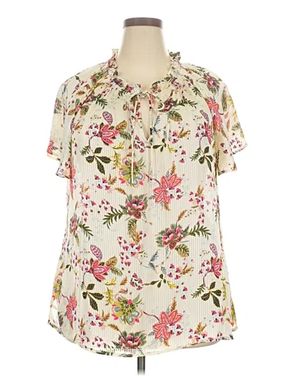 Pre-owned Lane Bryant Short Sleeve Blouse In White