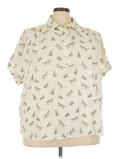 Pre-owned Lane Bryant Short Sleeve Blouse In White