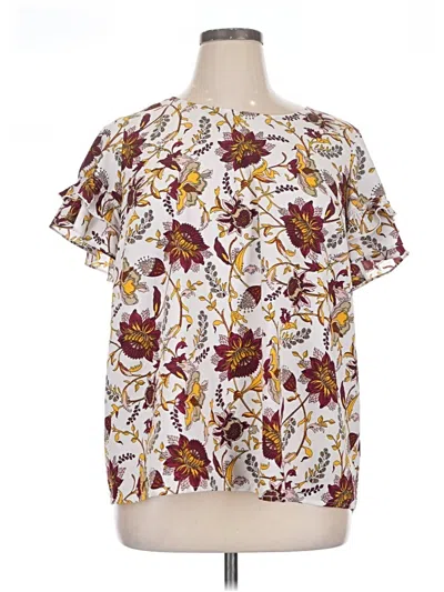 Pre-owned Lane Bryant Short Sleeve Blouse In White