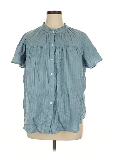 Pre-owned Lane Bryant Short Sleeve Button Down Shirt In Blue