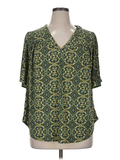 Pre-owned Lane Bryant Short Sleeve Henley Shirt In Green