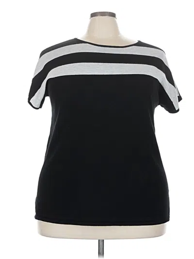 Pre-owned Lane Bryant Short Sleeve Top Black Stripes Pattern Boatneck Tops