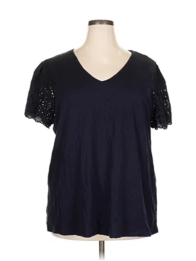Pre-owned Lane Bryant Short Sleeve Top Black V Neck Tops