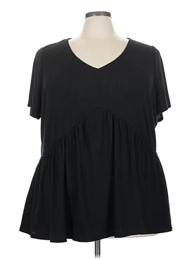 Pre-owned Lane Bryant Short Sleeve Top Black V Neck Tops
