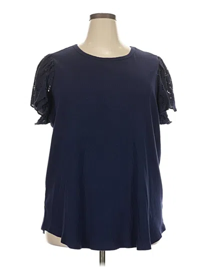 Pre-owned Lane Bryant Short Sleeve Top Blue Cold Shoulder Neckline Tops