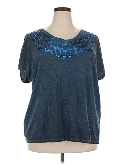 Pre-owned Lane Bryant Short Sleeve Top Blue Scoop Neck Tops