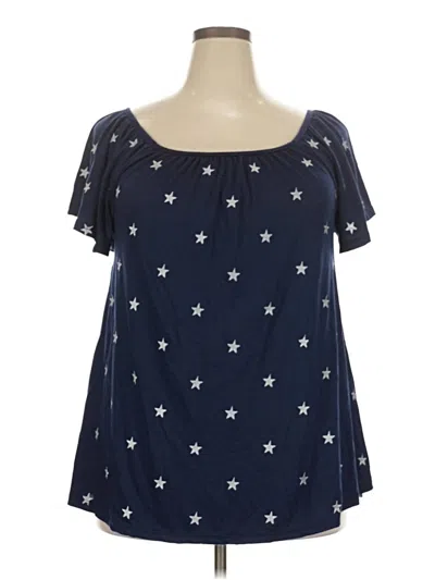 Lane Bryant Short Sleeve Top Blue Stars Pattern Cold Shoulder Neckline Tops